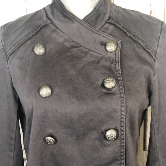 Free People Double Breasted Gray Denim Peplum Skirt Military Jacket Size Small P - Picture 4 of 13